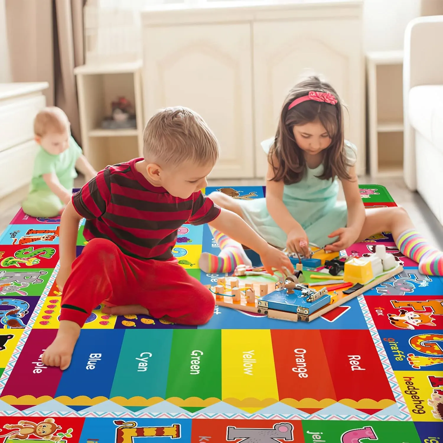 Baby Play Mat Kids Rug for Playroom, Floor Mat for Toddlers, Playtime Collection ABC, Numbers, Animals Educational Area Rugs for Kids Room Classroom ( 78.7X 59 Inch)