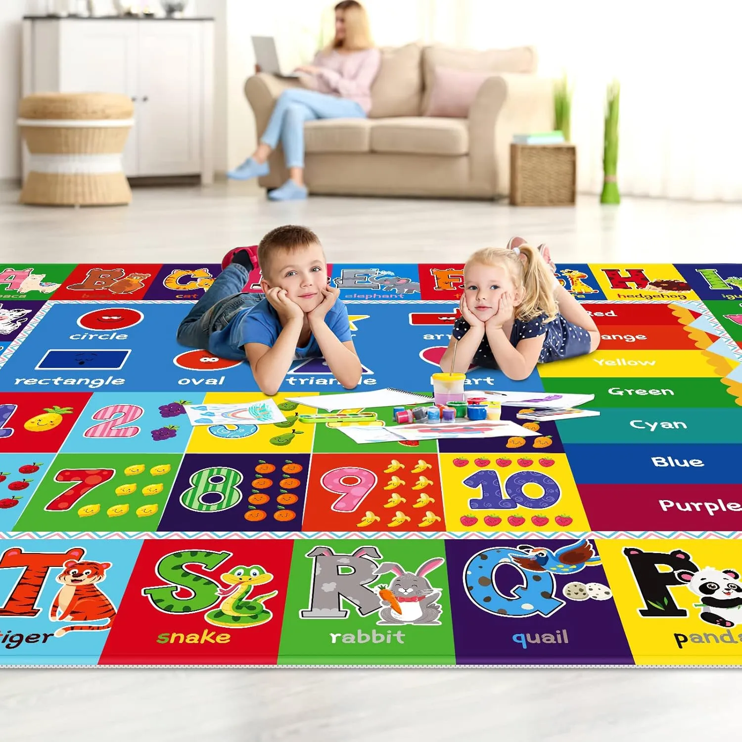 Baby Play Mat Kids Rug for Playroom, Floor Mat for Toddlers, Playtime Collection ABC, Numbers, Animals Educational Area Rugs for Kids Room Classroom ( 78.7X 59 Inch)