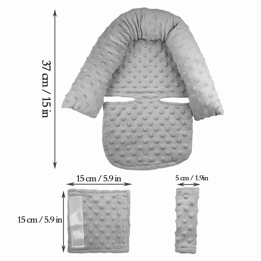 Baby Head Support and Strap Covers, Infant Car Seat Insert Cushion, Ultra Soft Head and Neck Cushion for Car Seat, Baby Car Seat Cushion (Gray)