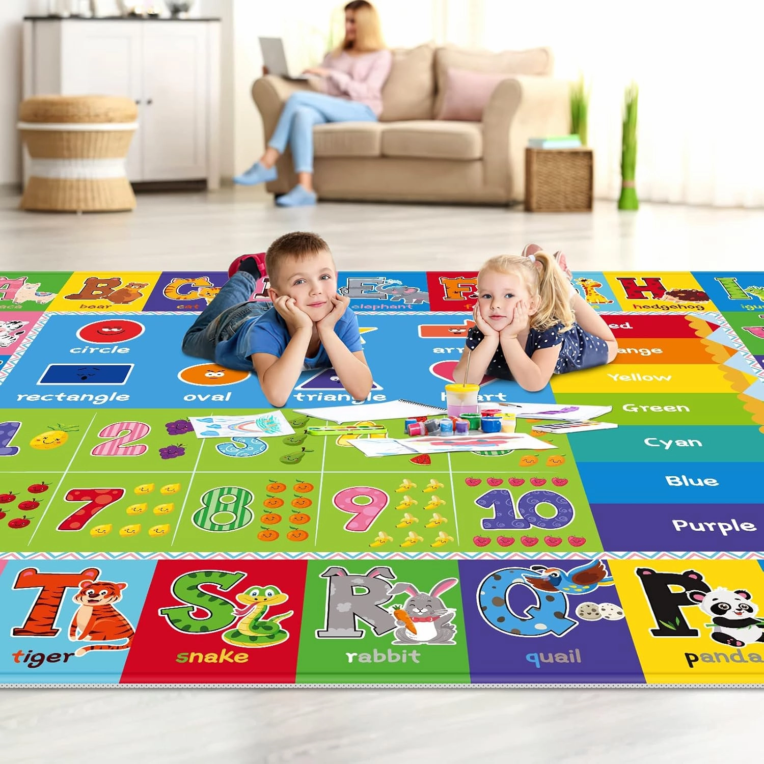 Baby Play Mat Kids Rug for Floor, Playmat for Kids Toddlers Infant, Extra Large Thick Playtime Collection ABC, Numbers, Animals Educational Area Rugs for Playroom (78.7X59 Inch)