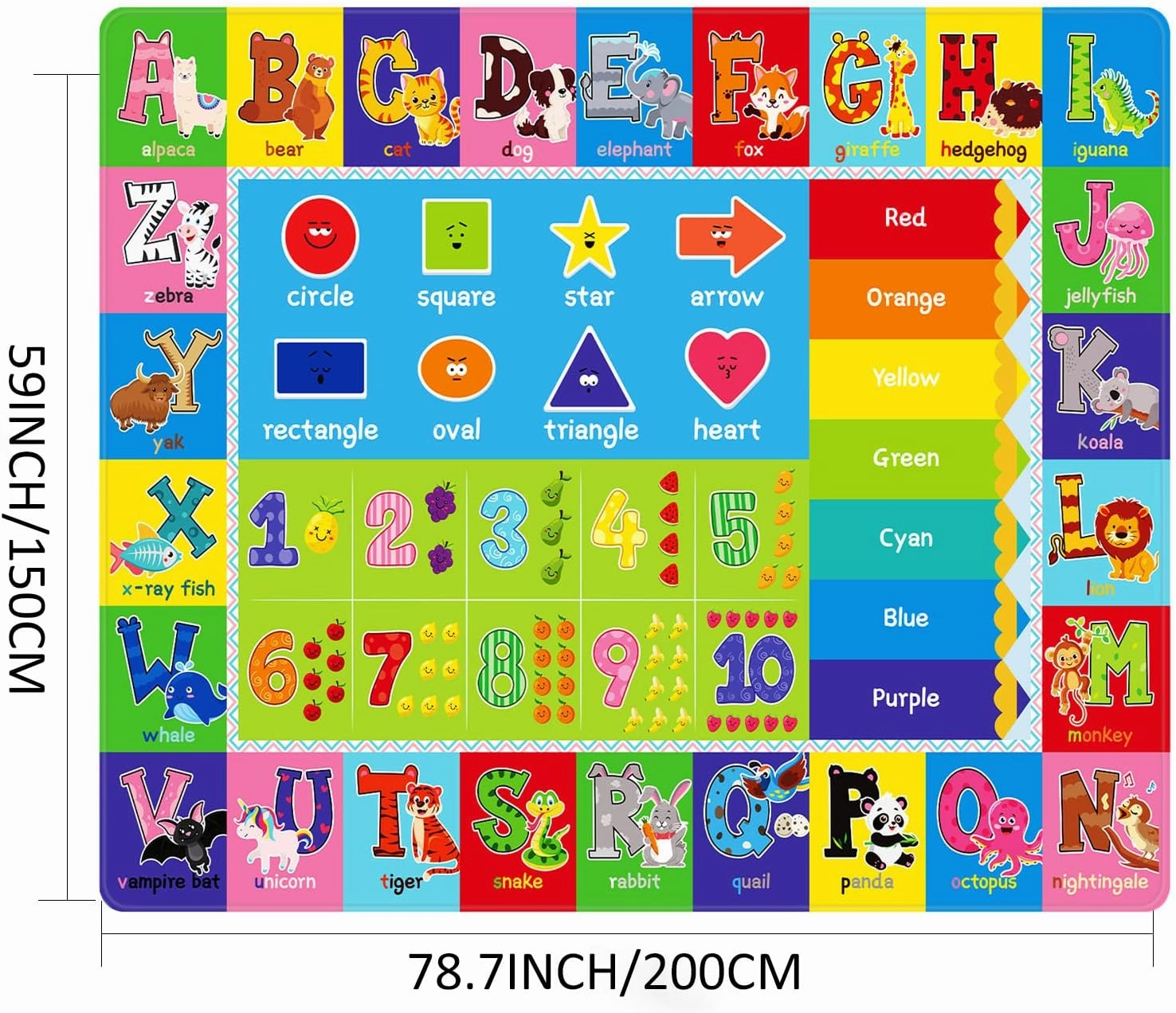 Baby Play Mat Kids Rug for Floor, Playmat for Kids Toddlers Infant, Extra Large Thick Playtime Collection ABC, Numbers, Animals Educational Area Rugs for Playroom (78.7X59 Inch)
