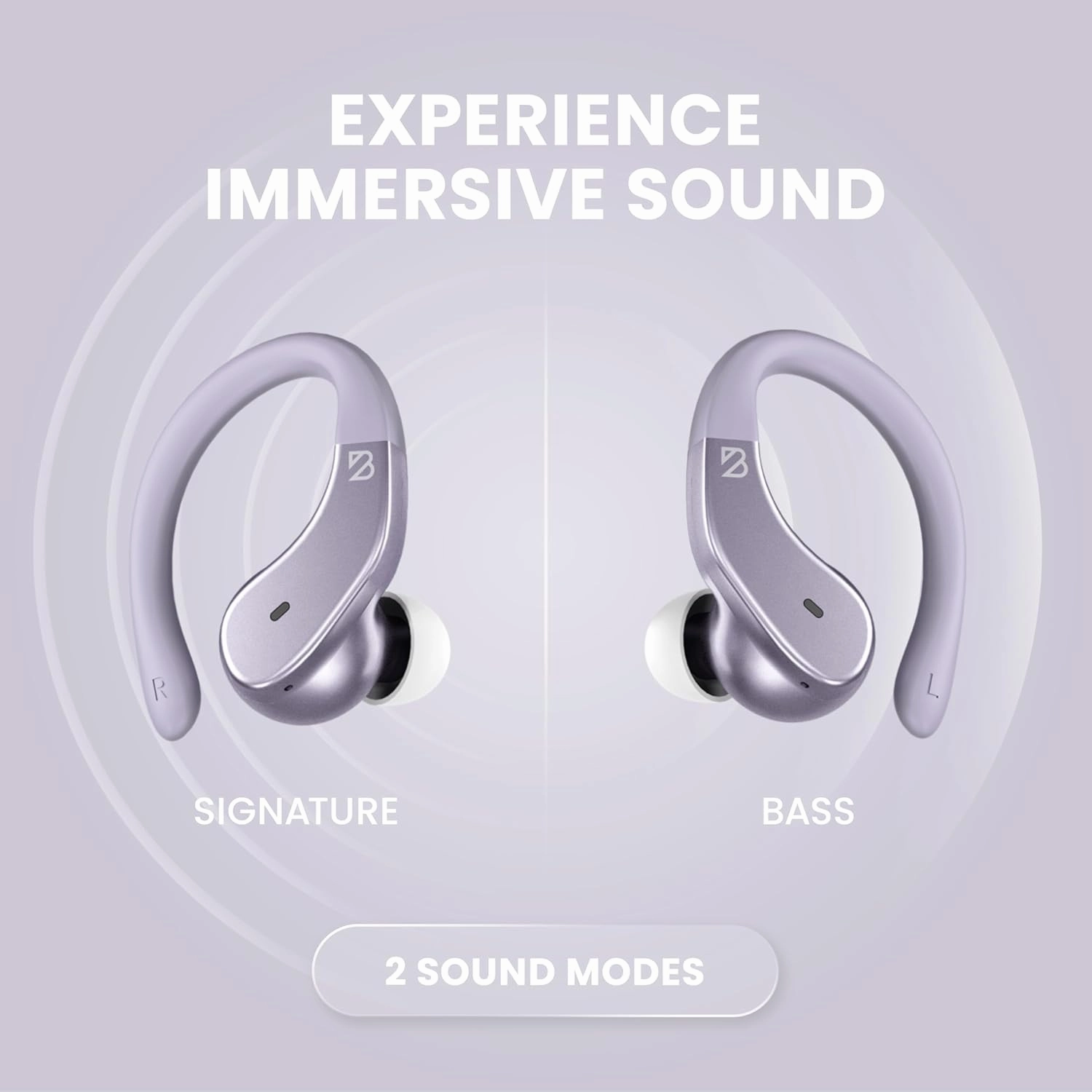 Back Bay Audio Runner 40 - Secure-Fit Wireless Earbuds, Running Bluetooth Earphones for Women and Men, Purple Deep Bass Wrap Around Earbuds for Small Ear Canals with EarHooks, Light Over The Ear Buds