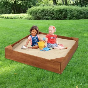 Badger Basket Wooden Sandbox for Kids - Outdoor Sand Box with Bench, Cover & Liner - Durable Backyard Playset for Toddlers (46.5 x 46.5 x 8.75)
