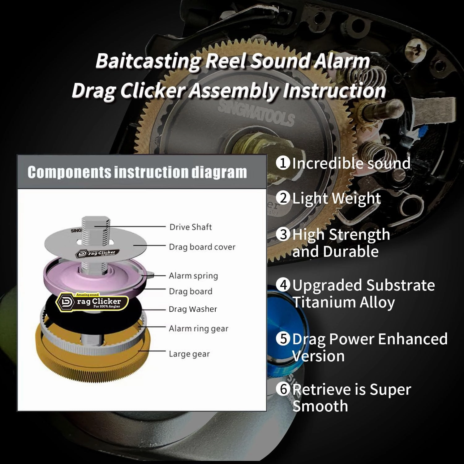 Baitcasting Reel Drag Clicker Kit for Shimano Curado Tranx Metanium Bantam Chronarch MGL SLX DC XT Series Fishing Gear and Equipment Reel Replacement Parts Baitcasting Combo