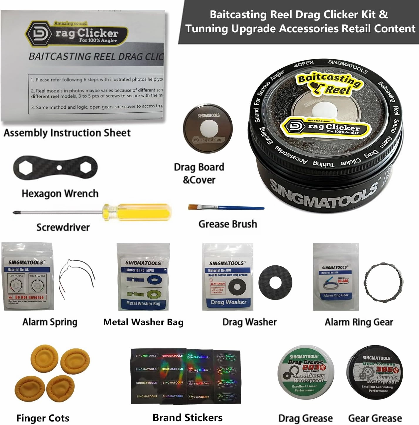 Baitcasting Reel Drag Clicker Kit for Shimano Curado Tranx Metanium Bantam Chronarch MGL SLX DC XT Series Fishing Gear and Equipment Reel Replacement Parts Baitcasting Combo