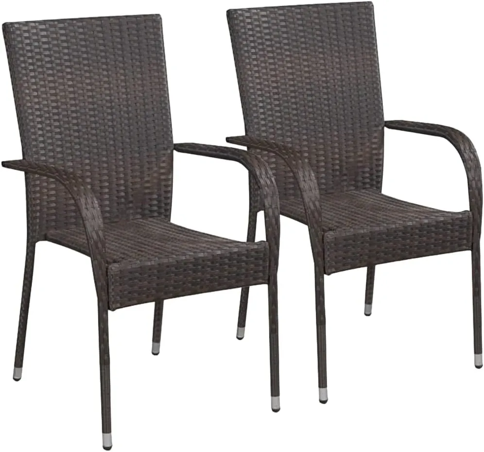Balcony Chairs, Pool Chair, Stackable Patio Chairs 2 pcs, Easy to Clean Suitable for Patio, Deck, Front Porch, Garden Poly Rattan Brown