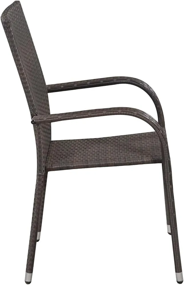 Balcony Chairs, Pool Chair, Stackable Patio Chairs 2 pcs, Easy to Clean Suitable for Patio, Deck, Front Porch, Garden Poly Rattan Brown