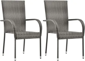 Balcony Chairs, Pool Chair,Stackable Patio Chairs 2 pcs, Easy to Clean Suitable for Patio, Deck, Front Porch, Garden Gray Poly Rattan