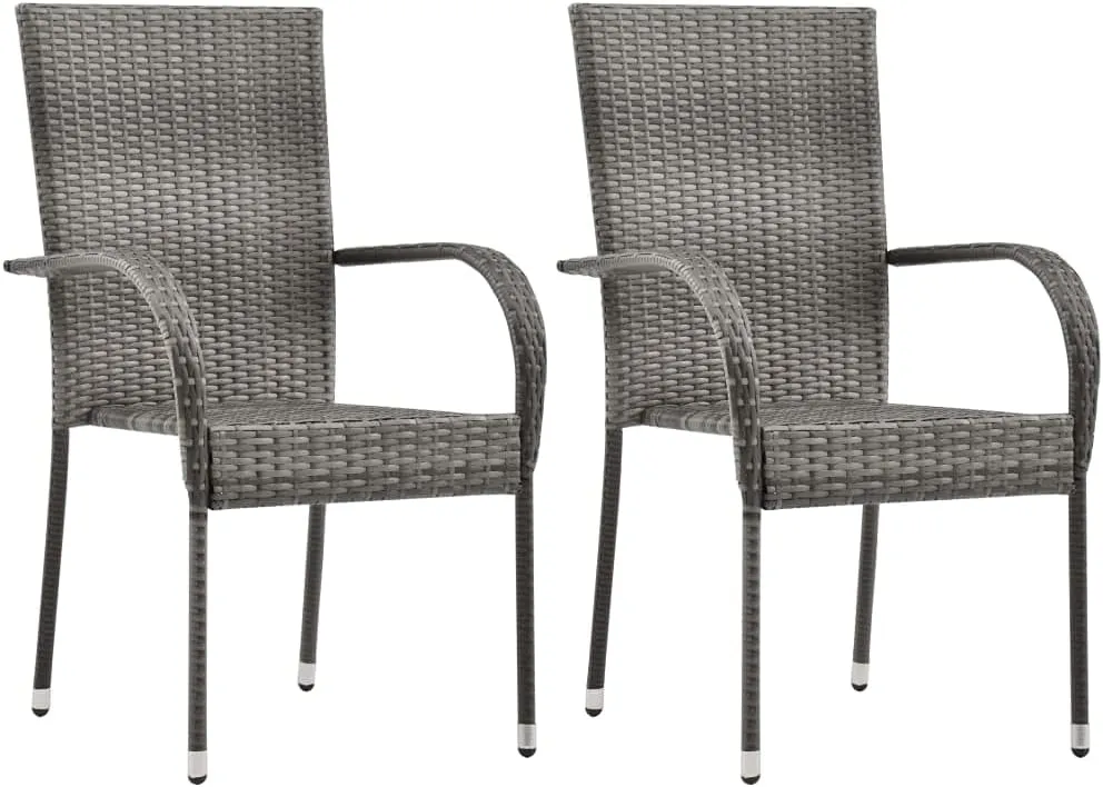 Balcony Chairs, Pool Chair,Stackable Patio Chairs 2 pcs, Easy to Clean Suitable for Patio, Deck, Front Porch, Garden Gray Poly Rattan
