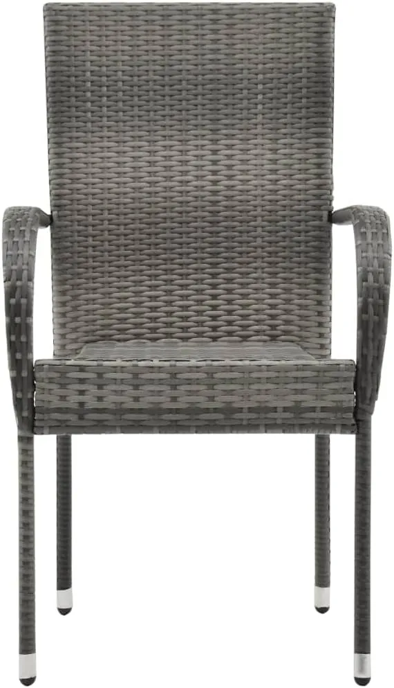 Balcony Chairs, Pool Chair,Stackable Patio Chairs 2 pcs, Easy to Clean Suitable for Patio, Deck, Front Porch, Garden Gray Poly Rattan