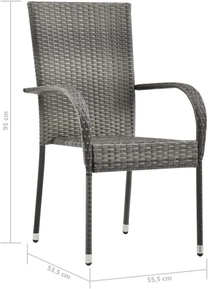 Balcony Chairs, Pool Chair,Stackable Patio Chairs 2 pcs, Easy to Clean Suitable for Patio, Deck, Front Porch, Garden Gray Poly Rattan