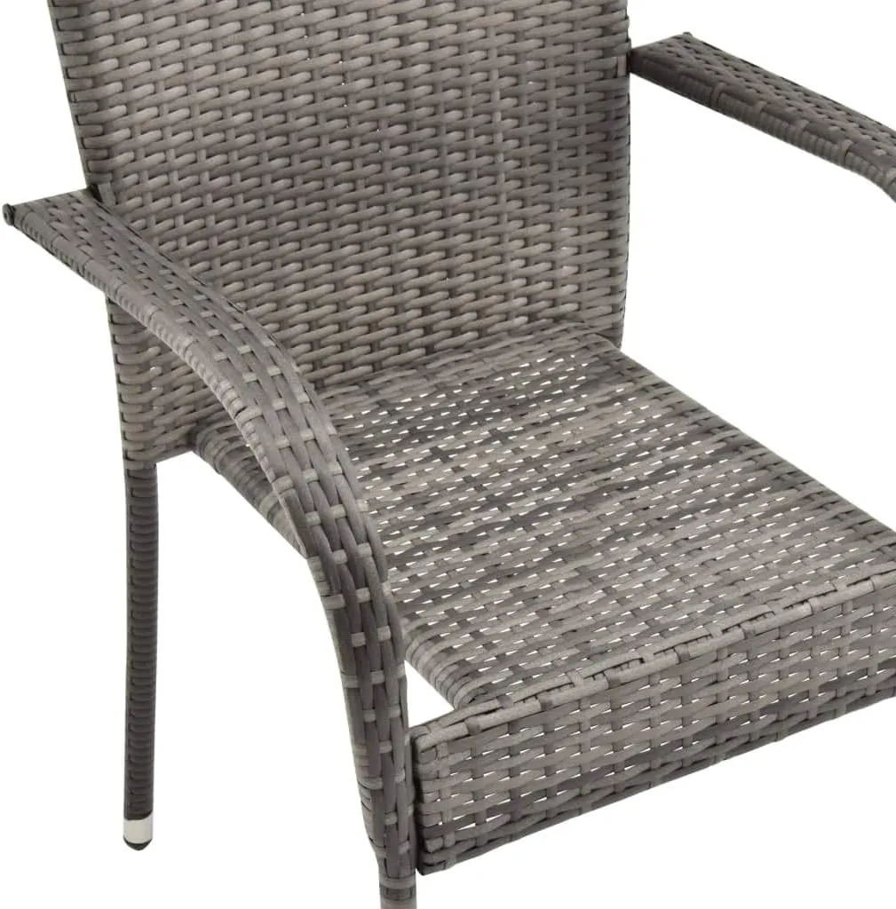 Balcony Chairs, Pool Chair,Stackable Patio Chairs 2 pcs, Easy to Clean Suitable for Patio, Deck, Front Porch, Garden Gray Poly Rattan