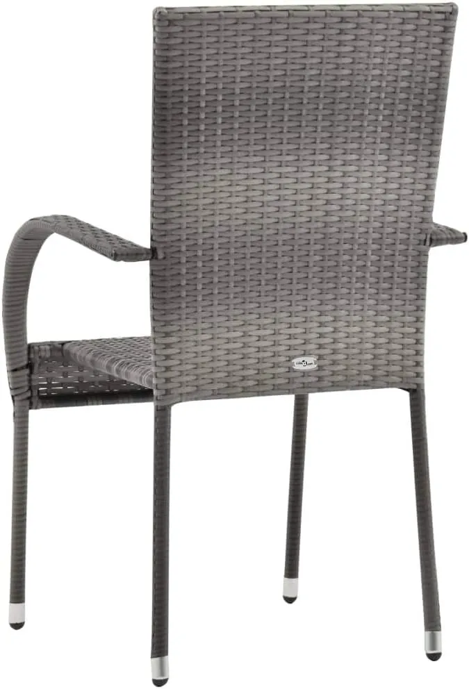 Balcony Chairs, Pool Chair,Stackable Patio Chairs 2 pcs, Easy to Clean Suitable for Patio, Deck, Front Porch, Garden Gray Poly Rattan