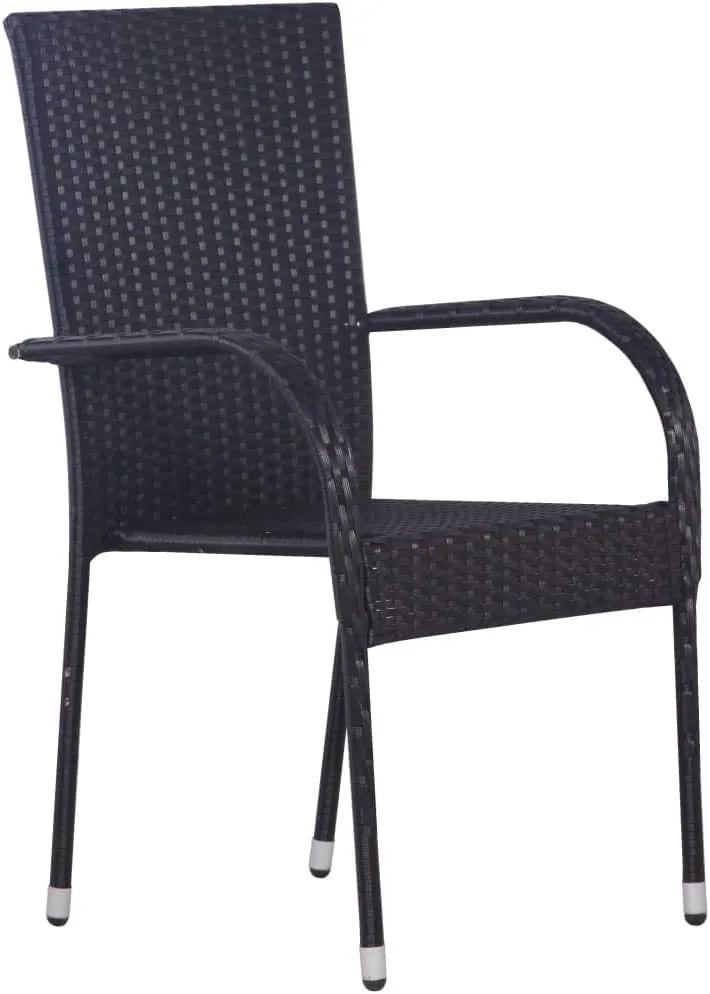 Balcony Chairs, Pool Chair,Stackable Patio Chairs 2 pcs, Easy to Clean Suitable for Patio, Deck, Front Porch, Garden Poly Rattan Black