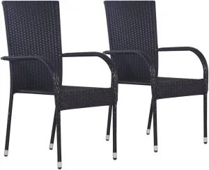 Balcony Chairs, Pool Chair,Stackable Patio Chairs 2 pcs, Easy to Clean Suitable for Patio, Deck, Front Porch, Garden Poly Rattan Black