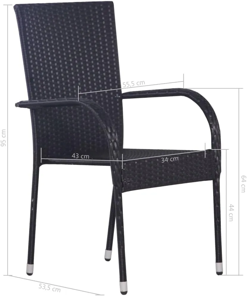 Balcony Chairs, Pool Chair,Stackable Patio Chairs 2 pcs, Easy to Clean Suitable for Patio, Deck, Front Porch, Garden Poly Rattan Black