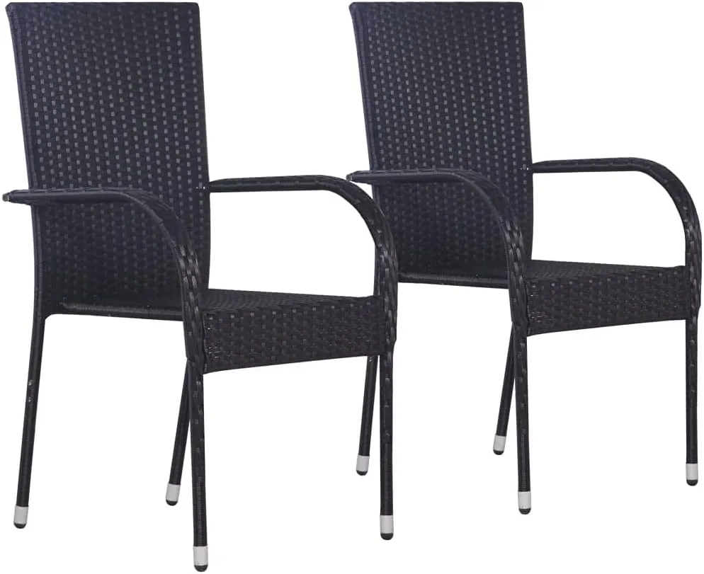 Balcony Chairs, Pool Chair,Stackable Patio Chairs 2 pcs, Easy to Clean Suitable for Patio, Deck, Front Porch, Garden Poly Rattan Black