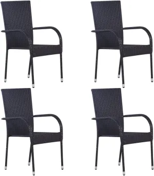Balcony Chairs, Pool Chair,Stackable Patio Chairs 4 pcs, Easy to Clean Suitable for Patio, Deck, Front Porch, Garden Poly Rattan Black
