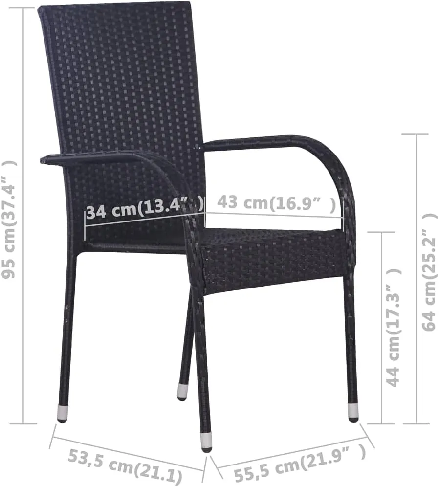 Balcony Chairs, Pool Chair,Stackable Patio Chairs 6 pcs, Easy to Clean Suitable for Patio, Deck, Front Porch, Garden Poly Rattan Black