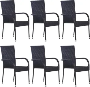 Balcony Chairs, Pool Chair,Stackable Patio Chairs 6 pcs, Easy to Clean Suitable for Patio, Deck, Front Porch, Garden Poly Rattan Black