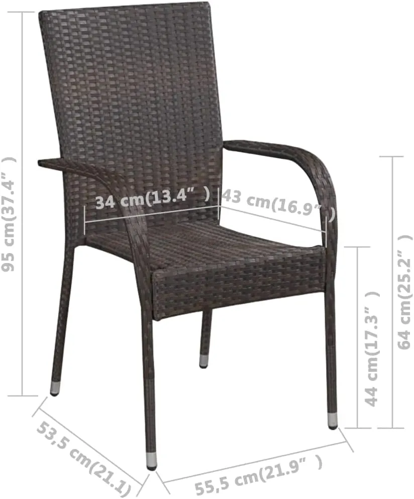 Balcony Chairs, Pool Chair,Stackable Patio Chairs 6 pcs, Easy to Clean Suitable for Patio, Deck, Front Porch, Garden Poly Rattan Brown