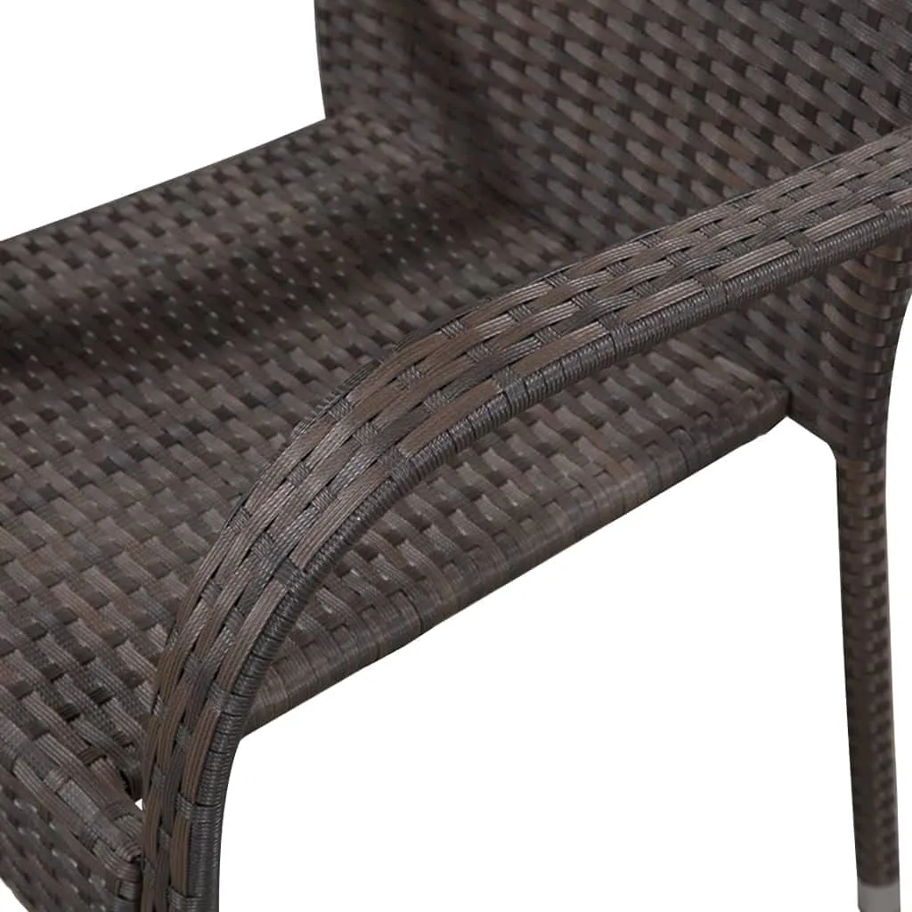Balcony Chairs, Pool Chair,Stackable Patio Chairs 6 pcs, Easy to Clean Suitable for Patio, Deck, Front Porch, Garden Poly Rattan Brown