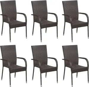 Balcony Chairs, Pool Chair,Stackable Patio Chairs 6 pcs, Easy to Clean Suitable for Patio, Deck, Front Porch, Garden Poly Rattan Brown