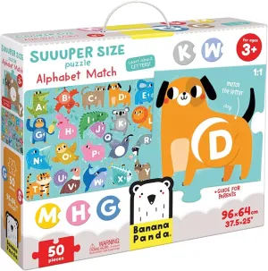 Banana Panda Suuuper Size Alphabet Match Floor Puzzle - Includes 50 Large Pieces and Round Matching Elements for Learning ABCs and Animals, for Kids Ages 3-5 Years