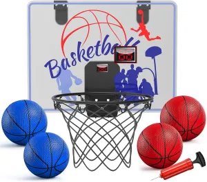 Basketball Hoop Indoor for Kids 4-12 Years Old, Over The Door Mini Hoops with 4 Balls, Scoreboard & Music Accompaniment, Cheering Sounds, Indoor Basketball Hoop Sports Toy Gift for Boys Girls