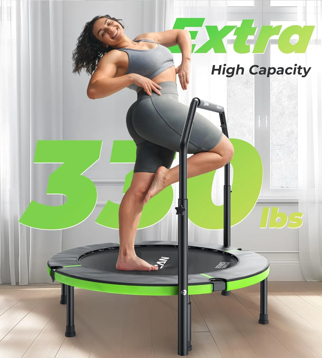 BCAN 40"/48" Foldable Mini Trampoline, Rebounder Trampoline for Adults, Adjustable Foam Handle, Exercise Rebounder for Adults Indoor/Garden Workout, Max Load 330lbs/440lbs