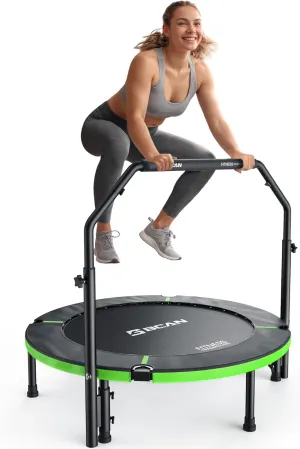 BCAN 40"/48" Foldable Mini Trampoline, Rebounder Trampoline for Adults, Adjustable Foam Handle, Exercise Rebounder for Adults Indoor/Garden Workout, Max Load 330lbs/440lbs