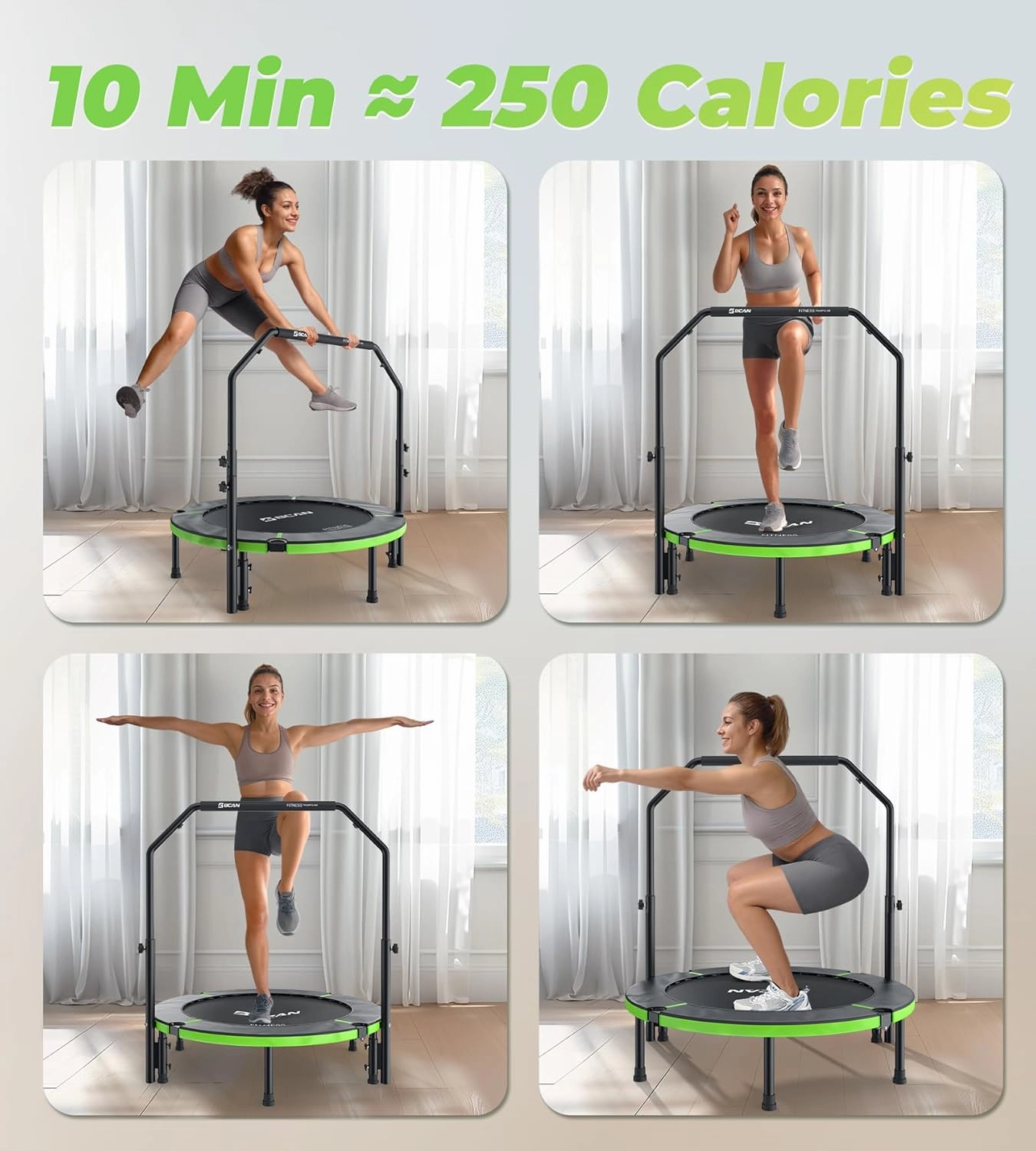 BCAN 40"/48" Foldable Mini Trampoline, Rebounder Trampoline for Adults, Adjustable Foam Handle, Exercise Rebounder for Adults Indoor/Garden Workout, Max Load 330lbs/440lbs
