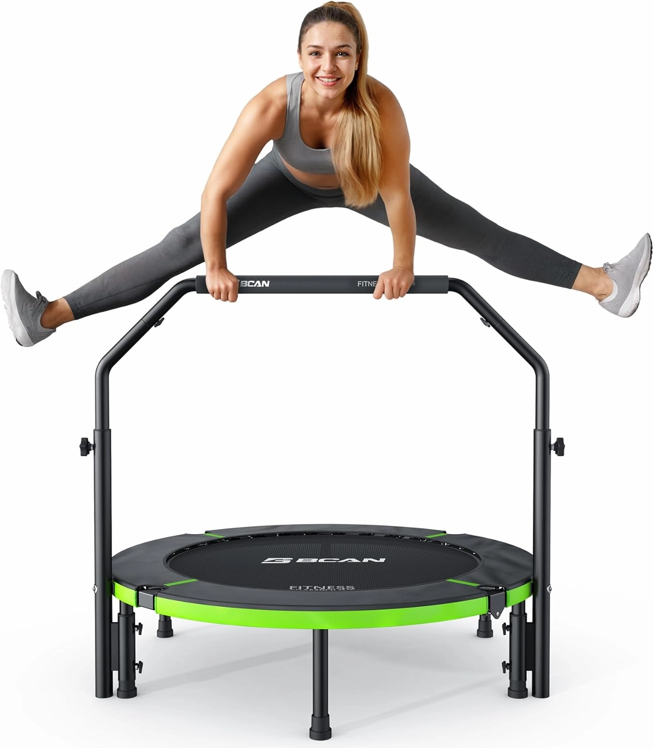 BCAN 40"/48" Foldable Mini Trampoline, Rebounder Trampoline for Adults, Adjustable Foam Handle, Exercise Rebounder for Adults Indoor/Garden Workout, Max Load 330lbs/440lbs