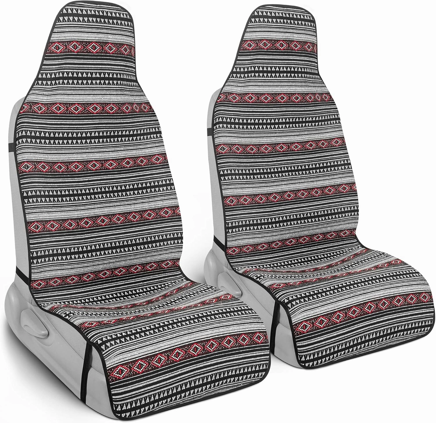 BDK Black Saddle Blanket Car Seat Covers for Front Seats, 2 Pack – Baja Mexican Blanket Seat Covers for Car Truck Van SUV Auto, Easy to Install Aztec Style Woven Seat Covers
