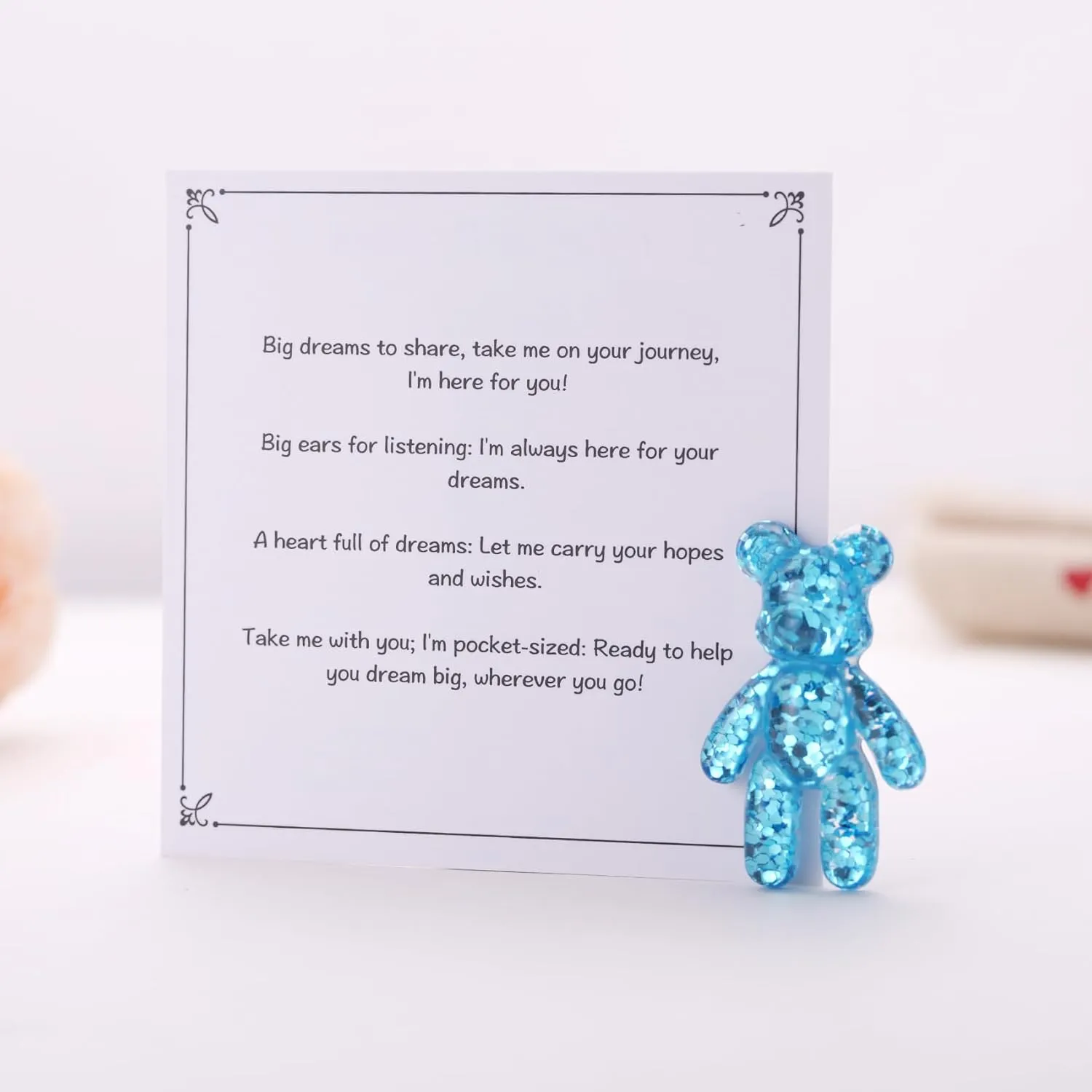 Bear of Dreams Card Gift for Dreamers, Pocket-Sized Resin Bears Keepsake, Daily Motivation Reminder Gifts, Mini Dream Bear Pocket Hug Gift for Inspire Confidence, Success, Dreams