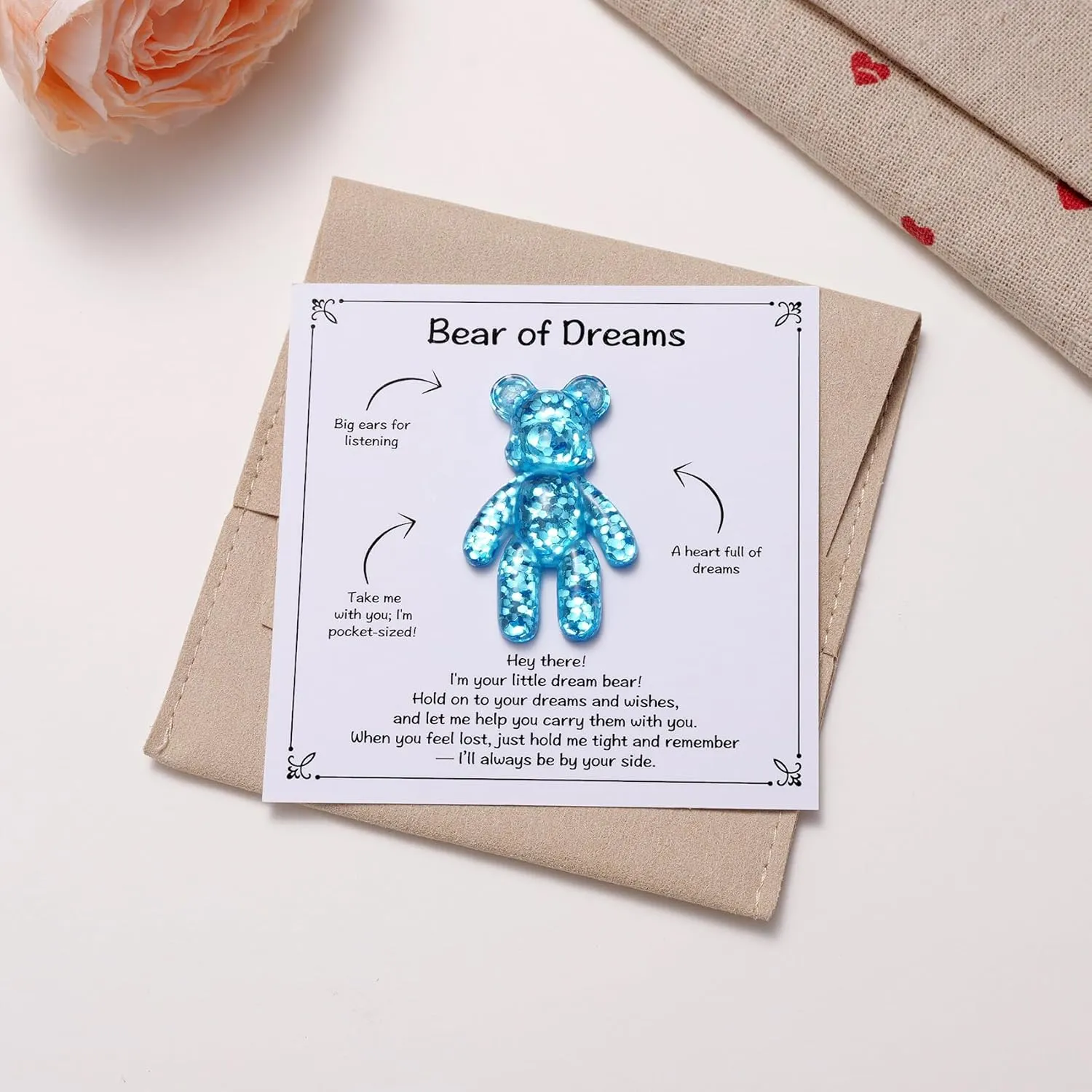 Bear of Dreams Card Gift for Dreamers, Pocket-Sized Resin Bears Keepsake, Daily Motivation Reminder Gifts, Mini Dream Bear Pocket Hug Gift for Inspire Confidence, Success, Dreams