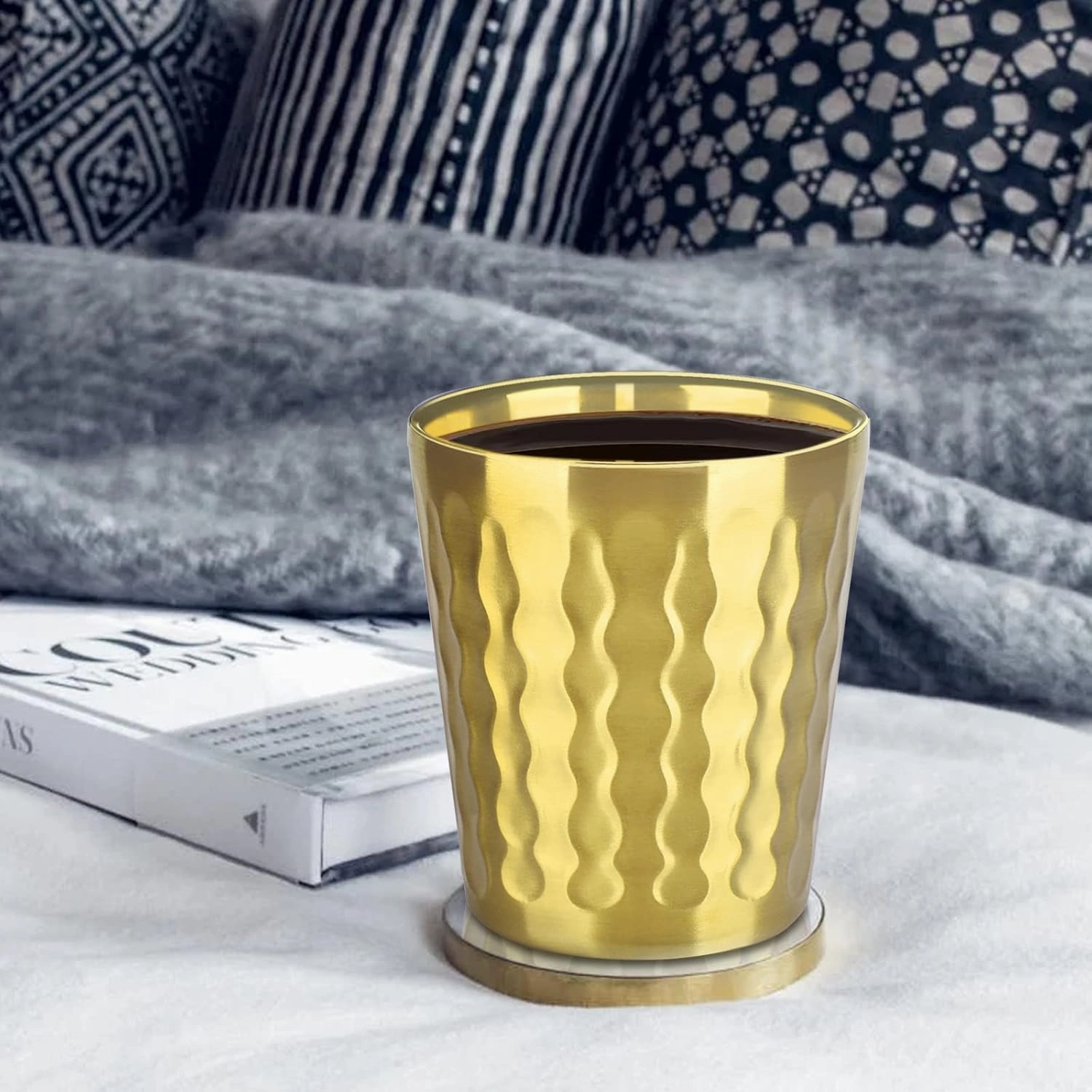 Beasea 10oz Stainless Steel Cups, 4 Pack Gold Double Wall Metal Stackable Insulated Portable Drinking Tumblers Unbreakable Shatterproof Glasses for Home Restaurant Party Camping Travelling