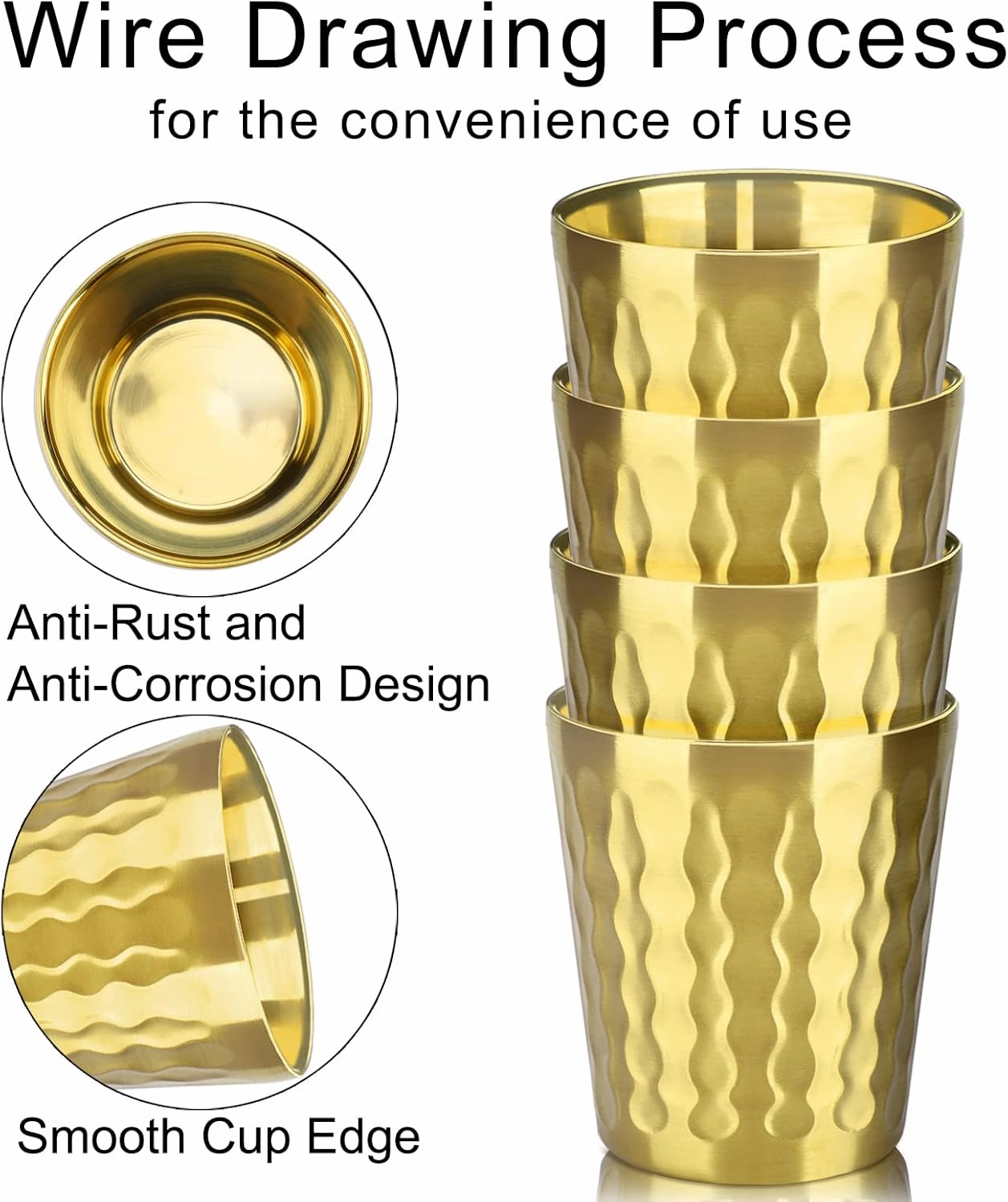 Beasea 10oz Stainless Steel Cups, 4 Pack Gold Double Wall Metal Stackable Insulated Portable Drinking Tumblers Unbreakable Shatterproof Glasses for Home Restaurant Party Camping Travelling