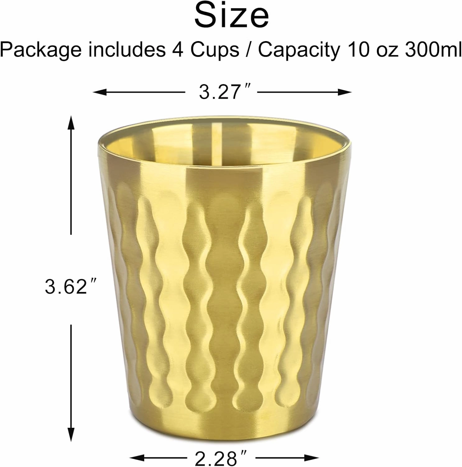 Beasea 10oz Stainless Steel Cups, 4 Pack Gold Double Wall Metal Stackable Insulated Portable Drinking Tumblers Unbreakable Shatterproof Glasses for Home Restaurant Party Camping Travelling