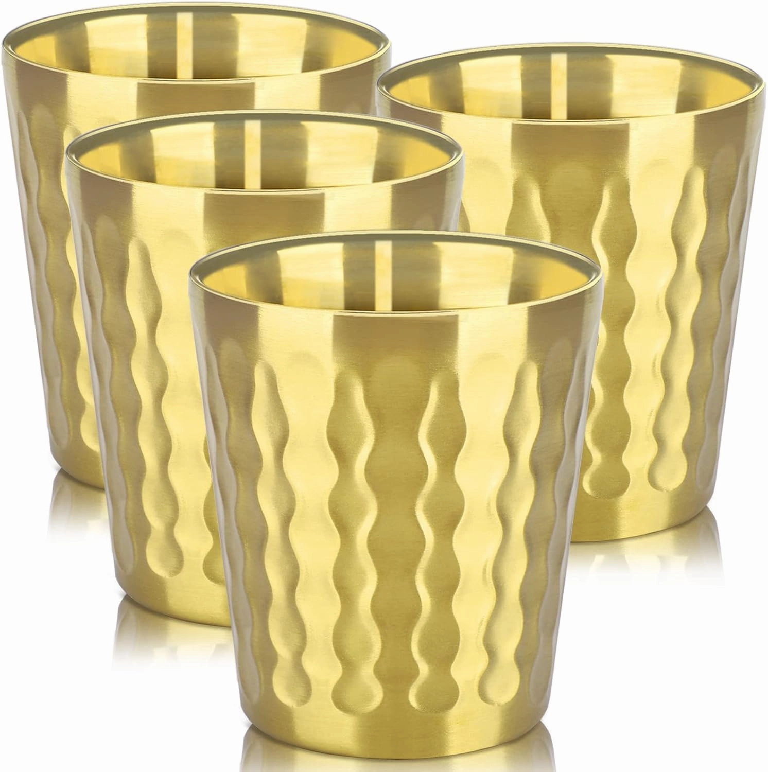 Beasea 10oz Stainless Steel Cups, 4 Pack Gold Double Wall Metal Stackable Insulated Portable Drinking Tumblers Unbreakable Shatterproof Glasses for Home Restaurant Party Camping Travelling