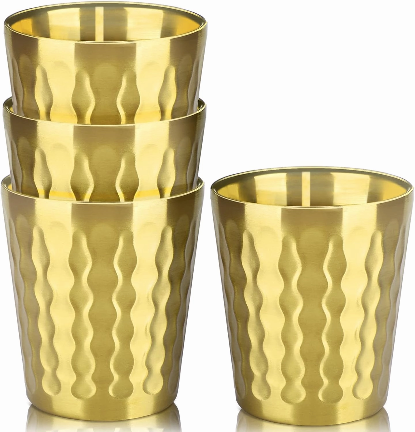 Beasea 10oz Stainless Steel Cups, 4 Pack Gold Double Wall Metal Stackable Insulated Portable Drinking Tumblers Unbreakable Shatterproof Glasses for Home Restaurant Party Camping Travelling