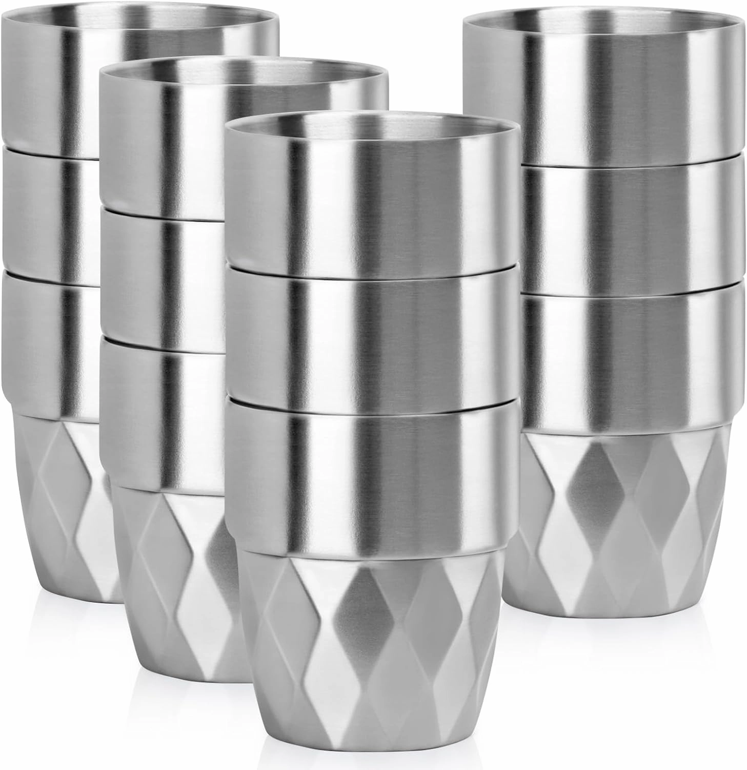 Beasea Stainless Steel Cups 10 oz, 12 Pack Bulk Stackable Insulated Stainless Steel Drinking Tumbler Cups Double Wall Metal Small Pint Glasses Tin Cups for Home Restaurant Office Party Camping