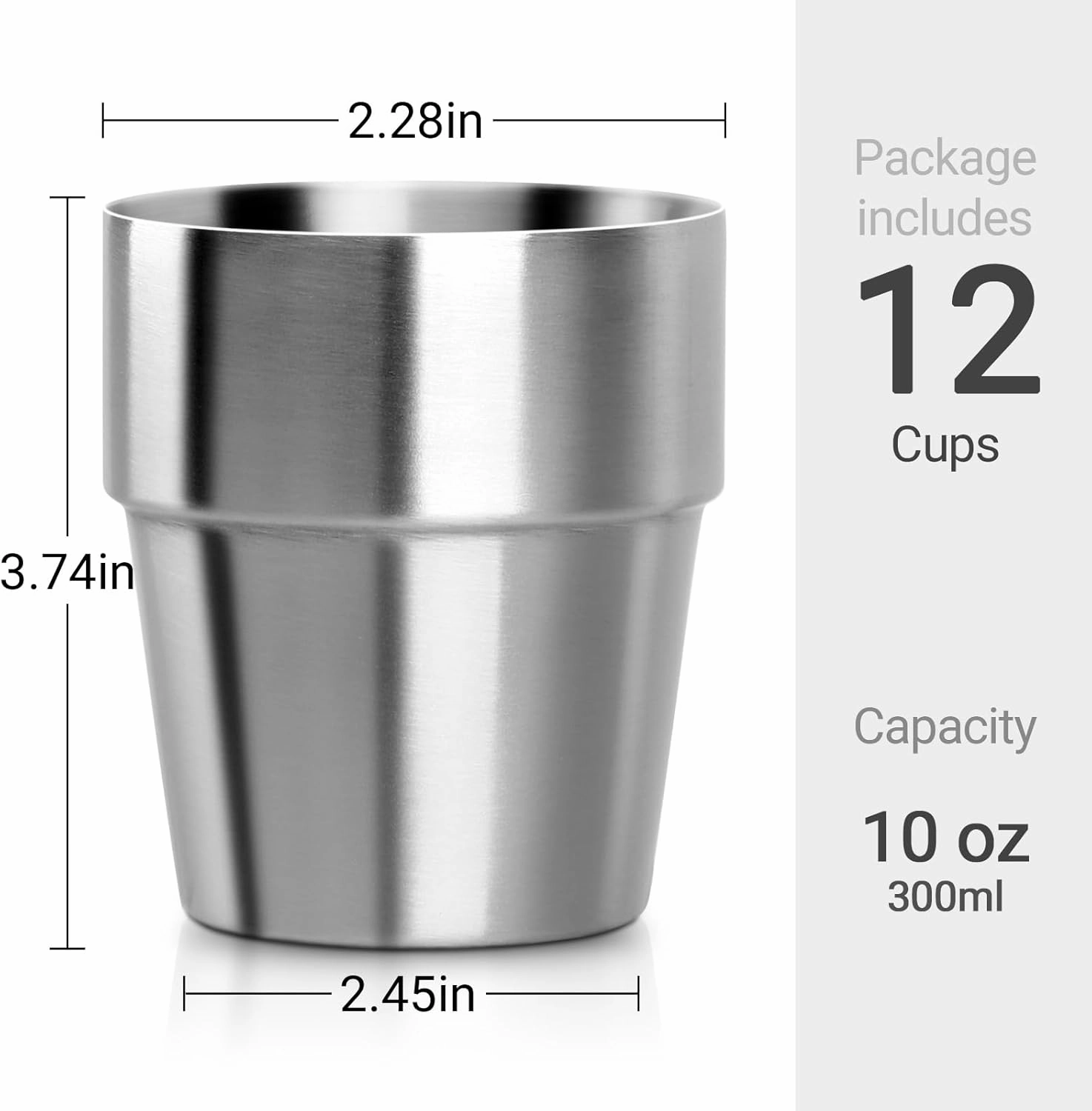 Beasea Stainless Steel Cups 10 oz, 12 Pack Small Stackable Insulated Bulk Stainless Steel Tumbler Cups for Drinking Double Wall Metal Pint Glasses Tin Cups for Home Restaurant Office Party Camping