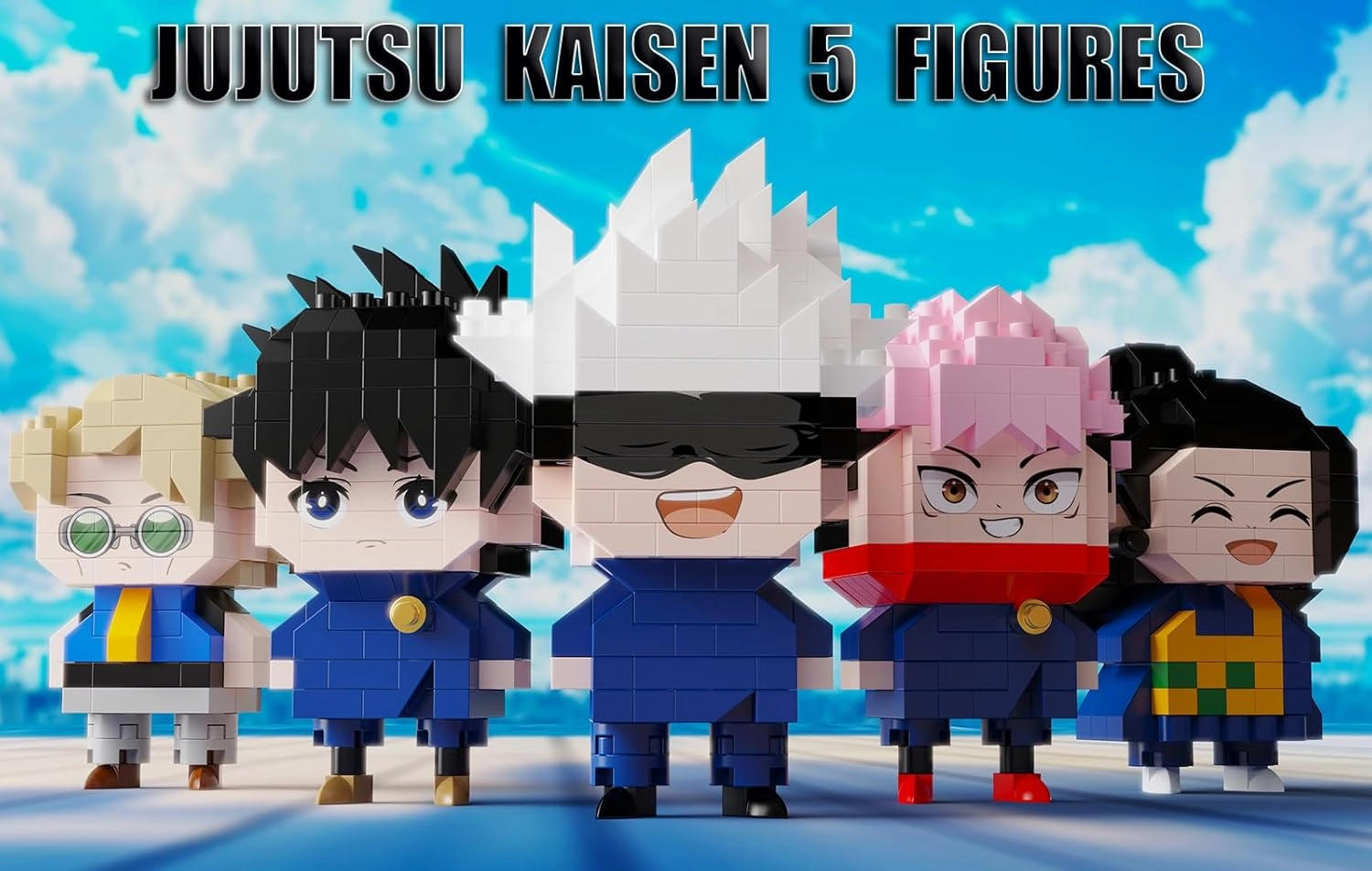 Beego 5 JJK Anime Figures Building Kit Set, Jujutsu Kaisen Merch Gojo-Yuji-Megumi-Suguru-Nanami Brick Mini Headz, Famous Top Japanese Manga Cute Characters Collectible Model for Fans(961PCS)