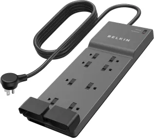 Belkin Power Strip Surge Protector with 8 Outlets, 6 ft Long Flat Plug Heavy Duty Extension Cord   Overload Protection for Home, Office, Travel, Compuer Desktop & Phone Charging Brick (3,550 Joules)