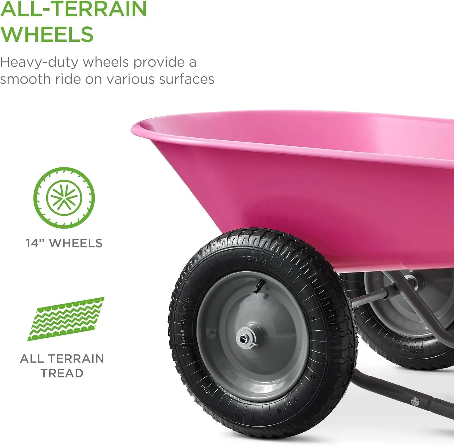 Best Choice Products Dual-Wheel Home Utility Yard Wheelbarrow Garden Cart w/Built-in Stand for Lawn, Gardening, Construction - Pink