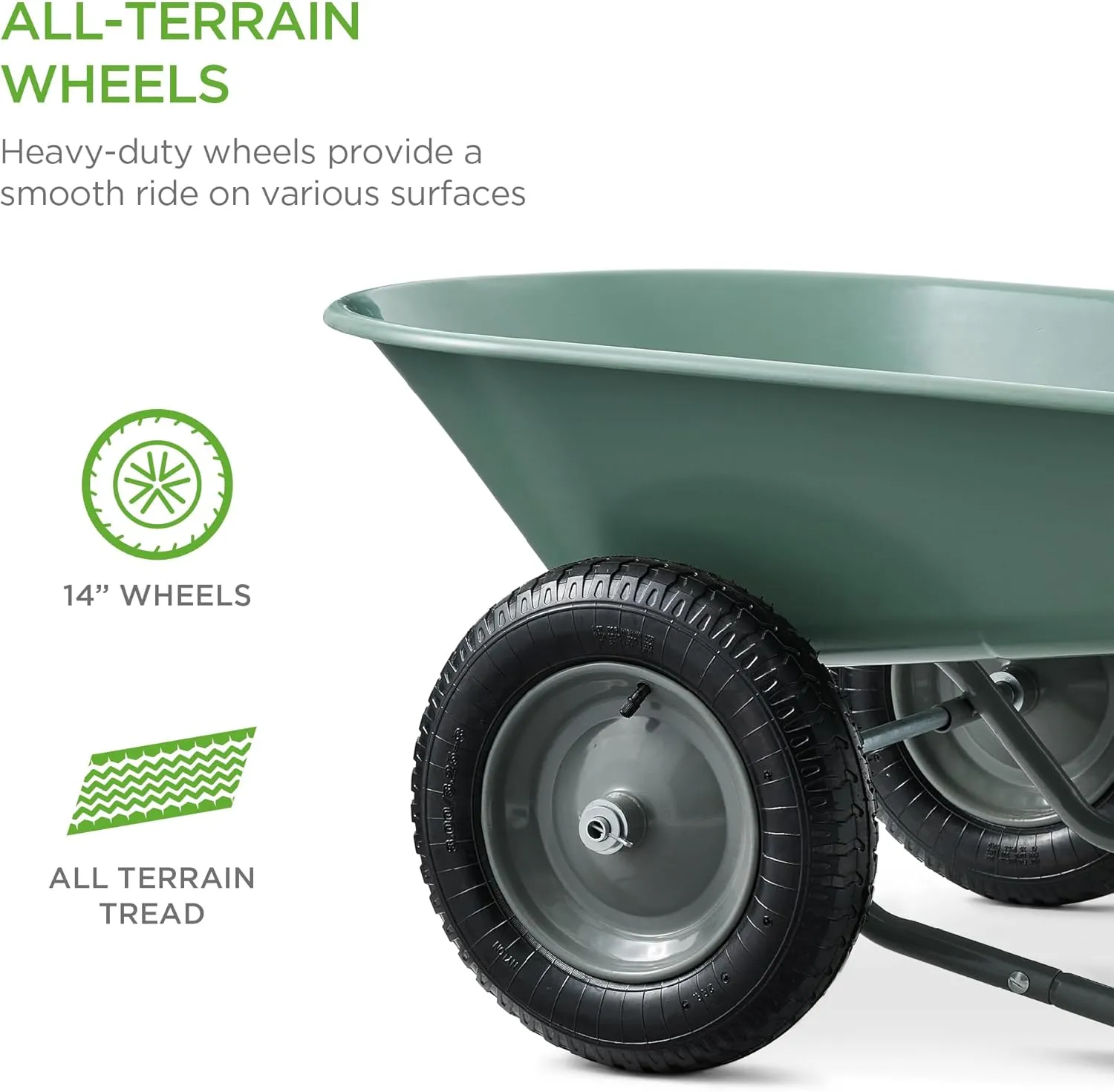Best Choice Products Dual-Wheel Home Utility Yard Wheelbarrow Garden Cart w/Built-in Stand for Lawn, Gardening, Construction - Seafoam