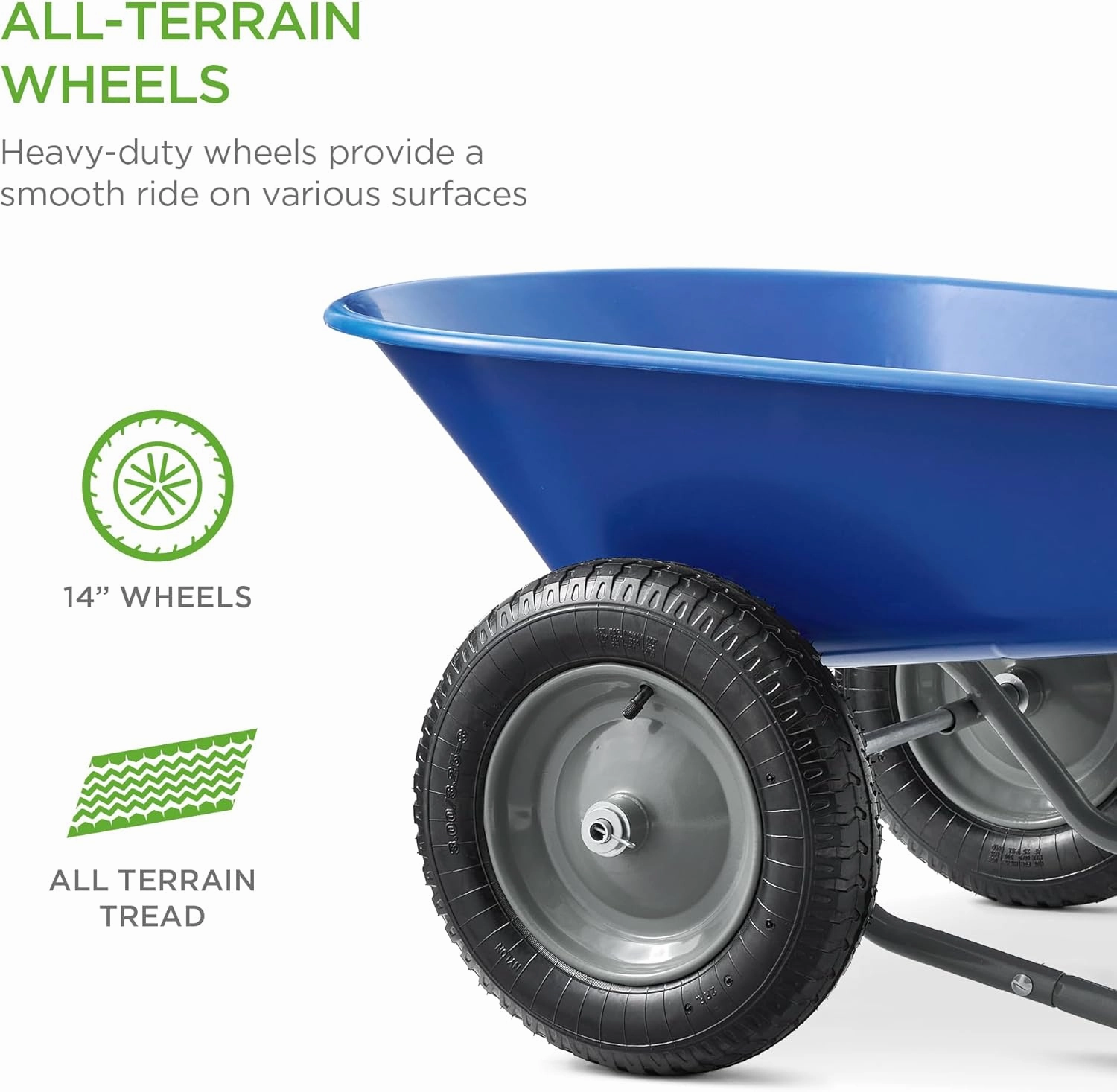 Best Choice Products Dual-Wheel Home Utility Yard Wheelbarrow Garden Cart w/Built-in Stand for Lawn, Gardening, Construction - Blue