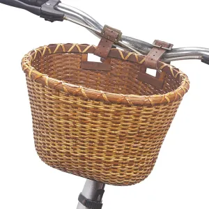 Bike Basket - Cane Woven Handlebar Bicycle Storage with Adjustable Leather Straps and Buckles for Kids and Adults, Suitable for Small or Folding Bikes