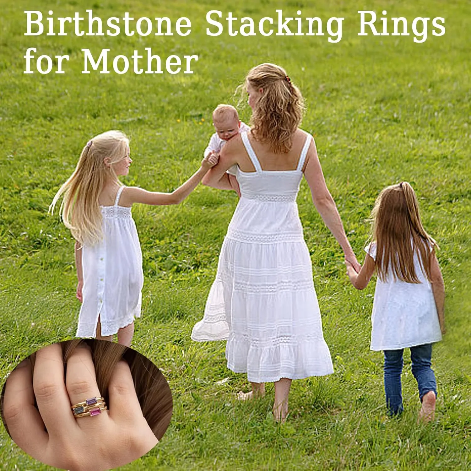 Birthstone Stackable Rings for Mother - 925 Sterling Silver Mother's Day Jewelry Gifts for Mom Dainty Stackable 18k Cubic Zirconia Engagement Ring for Women Personalized Birthstone Ring Stacking Rings for Wife